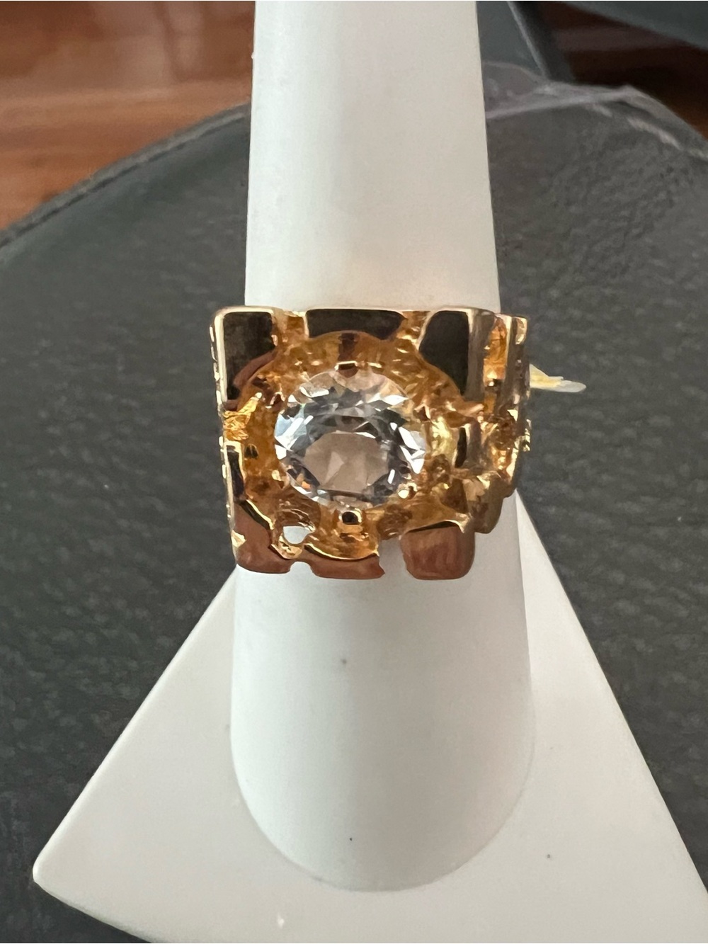 Gold-Tone Statement Ring with Clear Center Stone 18k HGK